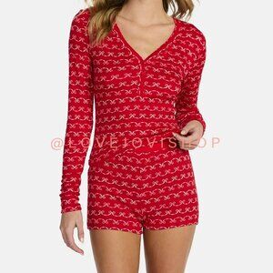 Valentine | Red w Pink Bow Henley Pajama Set | Long John Cabin Vibes | Comfy XL